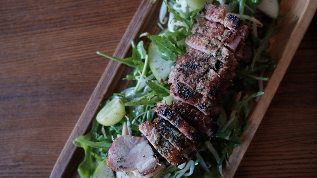 Delicious roasted porkchop salad, Thai lemongrass salad on Monday