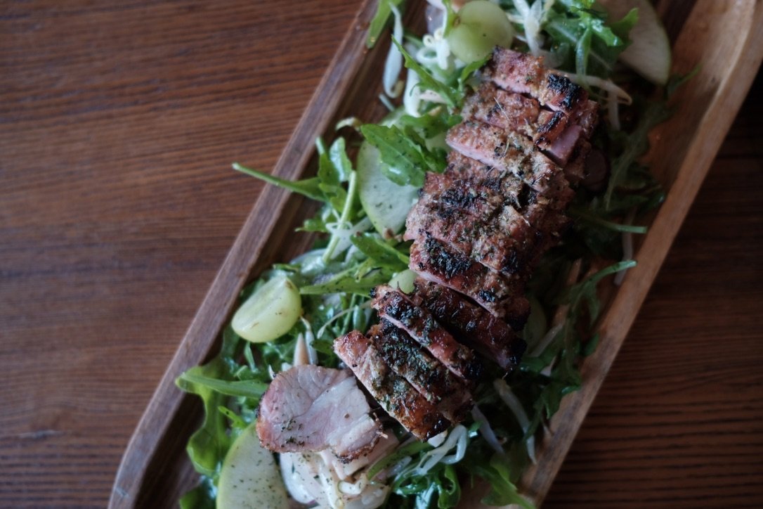 Delicious roasted porkchop salad, Thai lemongrass salad on Monday